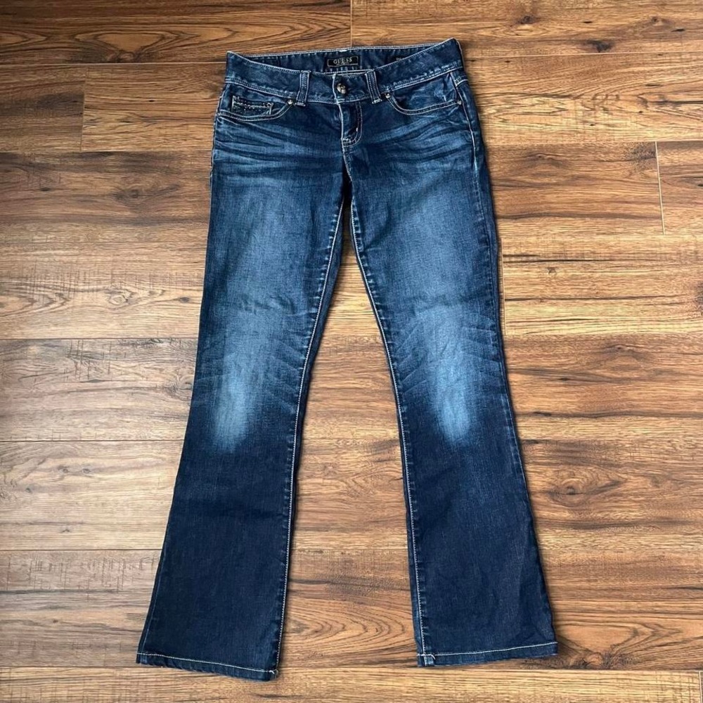 Vintage‎ Guess Y2K Low Rise Bootcut Daredevil Jeans 27 Rhinestone Embellished